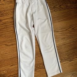 White Baseball Pants With Navy Piping Youth Medium