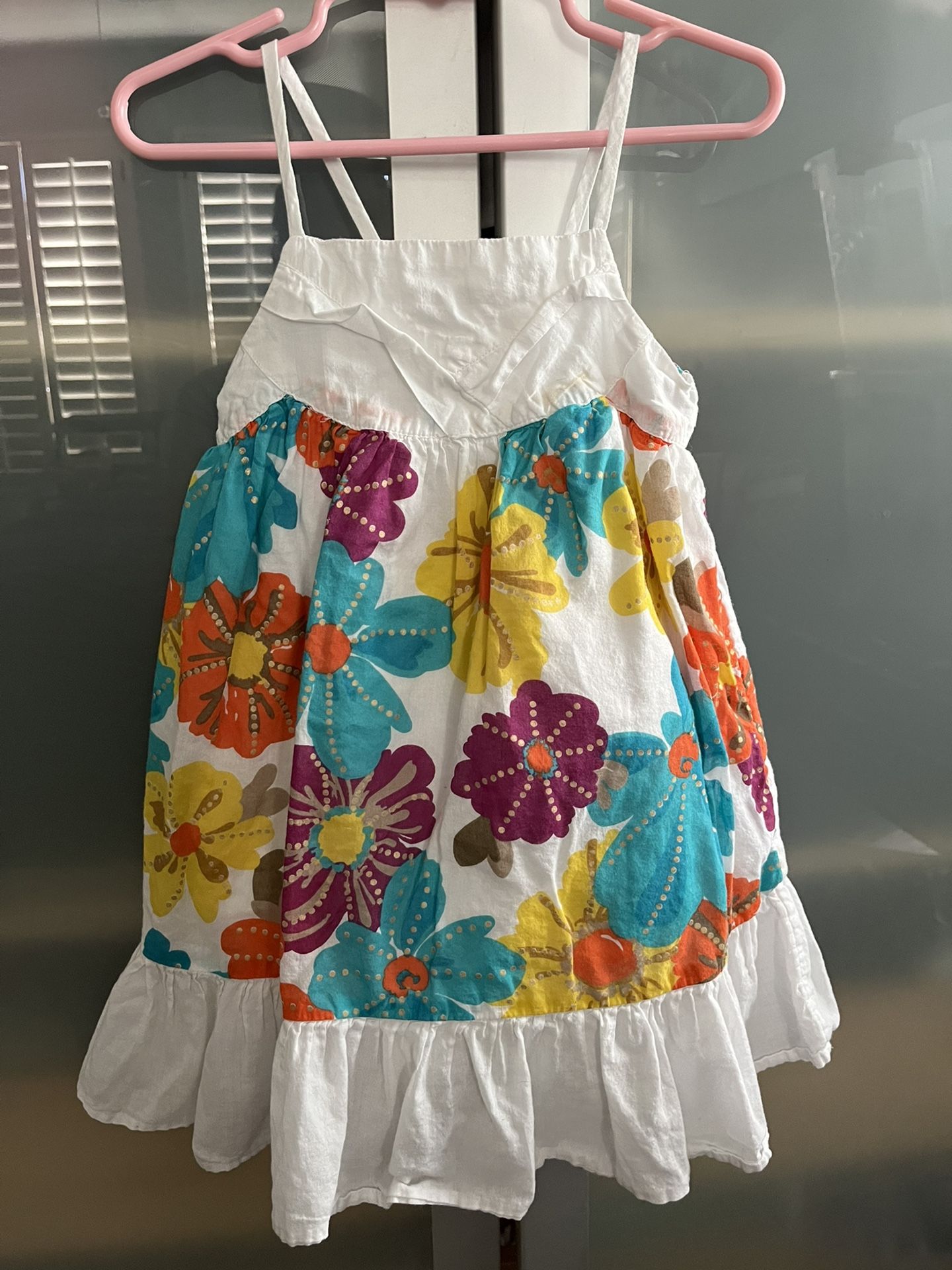 OLD NAVY Girls 3T Sundress Lined Floral Bright 100% Cotton CUTE Multicolored White Ruffle