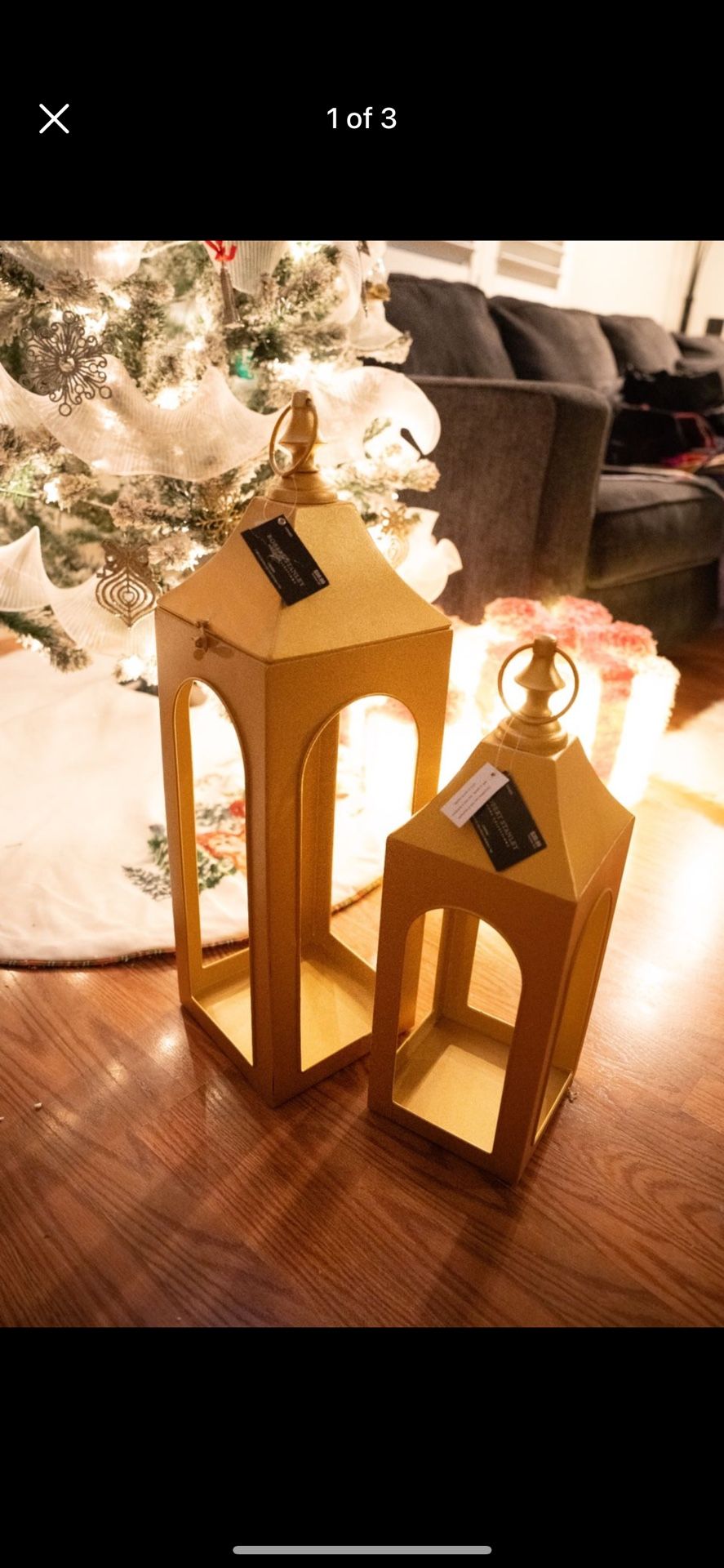 New with Tags - 24" and 18" Gold Metal Christmas Floor Lanterns