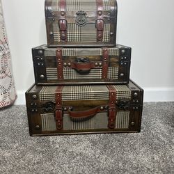 3 Decorative Storage Boxes / Suitcase Style Trunks