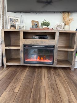 Solid wood TV stand with working electric fireplace