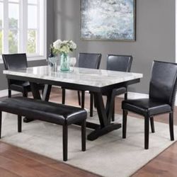 NEW Faux Marble 6pc DINING Room SET Table Chairs Bench💥NO CREDIT NEEDED $10 Down