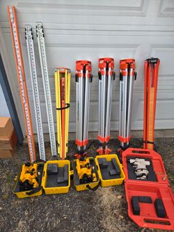 Survey equipment,  Transits, tripods and measuring sticks