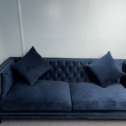 Navy Blue velvet sofa -Z gallerie