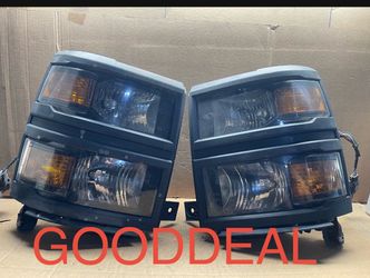#OH184 OEM 2014-2015 CHEVY SILVERADO 1500 BLACK HEADLIGHT PAIR