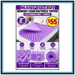 New 3” CA KING Egg Crate Cal King Memory Foam Mattress Topper, Lavender Scent Gel Infused Foam Mattress Topper for Pressure Relief Purple, 72"×84"