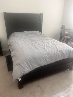 Queen Sized Black Bed Frame with Storage & Nightstand