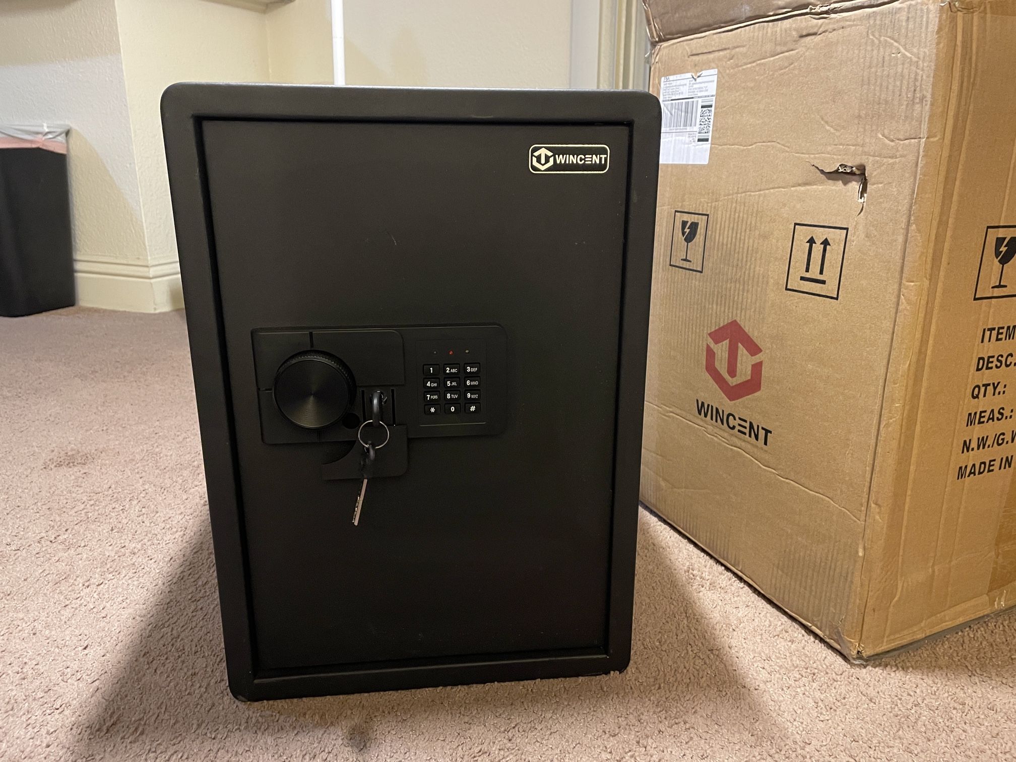 WINCENT Home Security Safe with Programmable Keypad & Emergency Steel Safe Lock Box with Alarm System Key for Office Home Office Hotel Business