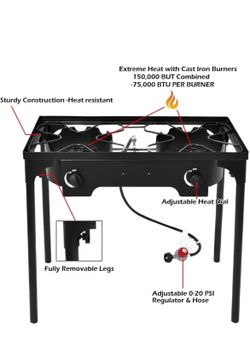 Outdoor Camping Stove, Dual Burner Propane