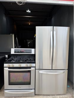 SET  STAINLESS STEEL-REFRIGERATOR AND STOVE