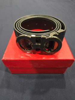 Men's Leather Black Belt and Metal Buckle