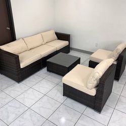 New in box $395 (6-Piece) Patio Furniture Set Outdoor Sectional Set Wicker Rattan Sofa Chair Set w/ Cushion, Glass Table 