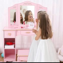 Kids Vanity with Tri-Fold Mirror