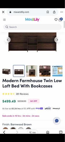 Max & Lily Farmhouse Twin Low Loft Bed with Bookcases - Barnwood Brown