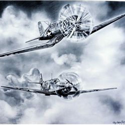 F-4U CORSAIR and SPITFIRE WW II WAR PLANES ORIGINAL BY ROBERT STEPHEN SIMON 