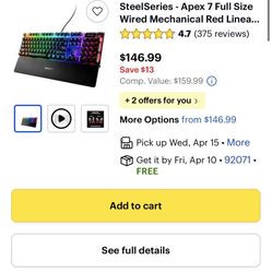 SteelSeries Apex 7 Full Size Gaming Keyboard