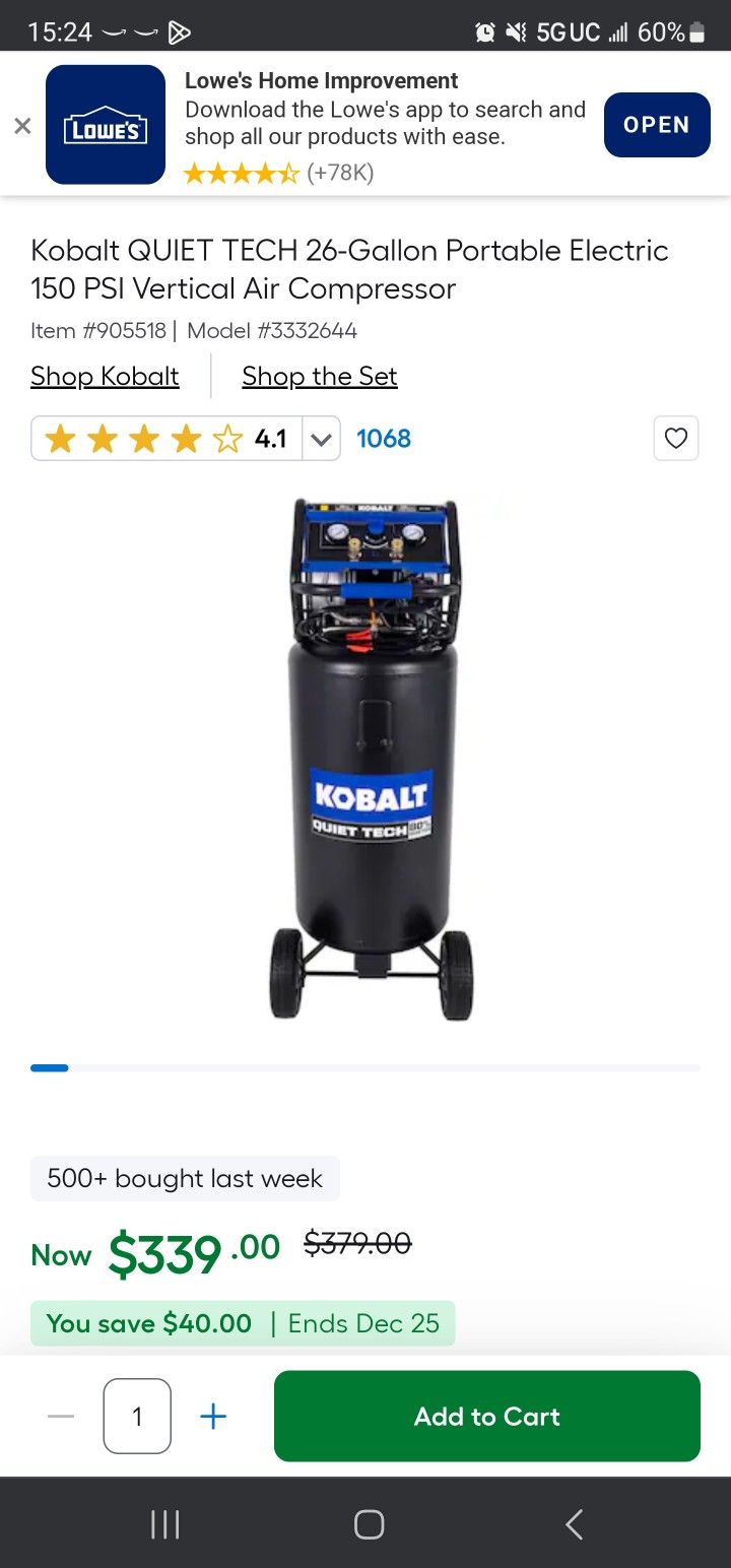 Cobalt 26 Gallon Air Compressor