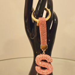 SPARKLY Pink Initial Rhinestone Keychain