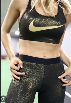 Nike Black and Gold Glitter Sports Bra and Leggings Set