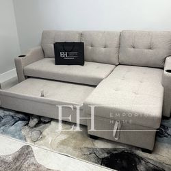 Light Grey Sofa Sectional Sleeper With Storage 🔥buy Now Pay Later 