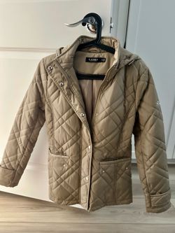 New Ralph Lauren Tan Quilted Hooded Jacket Size SP