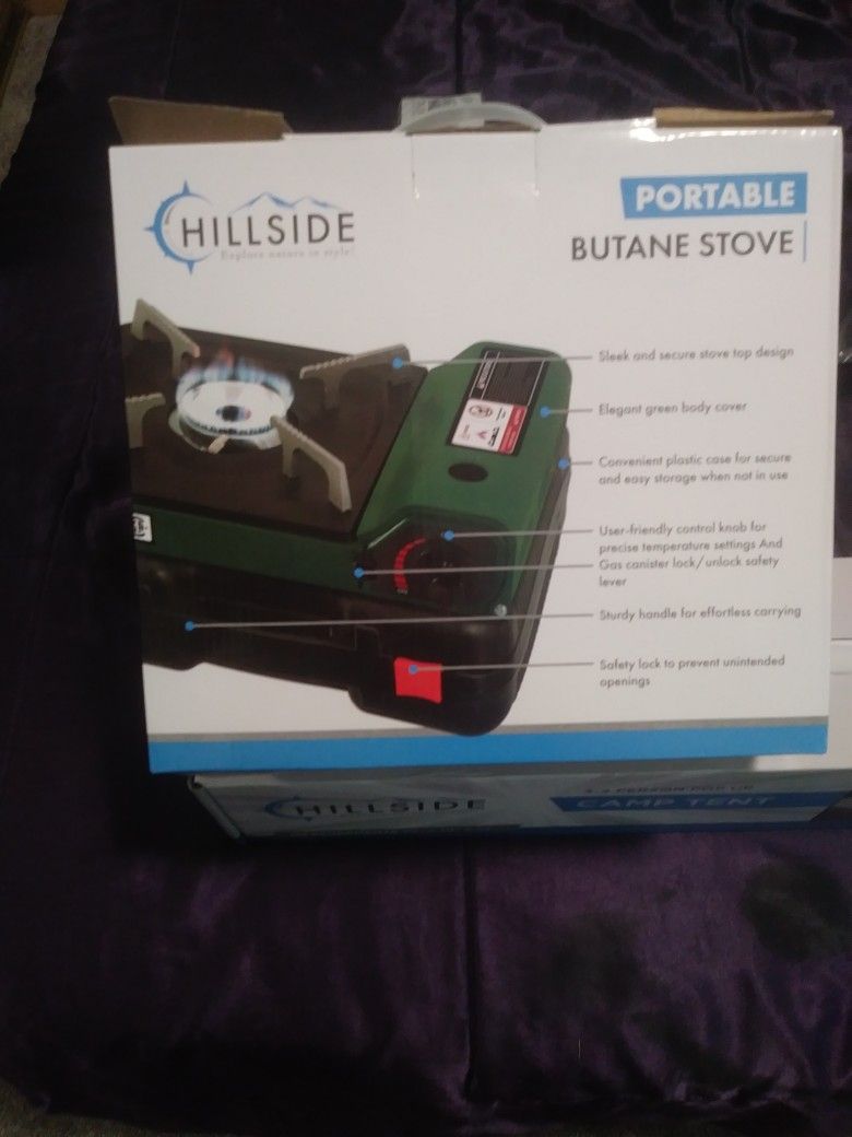 Camping Gear Butane Stove Sleeping Bag 3-4 Man Tent All For 50. Cash O.b.o. And A Free Sound Bar.