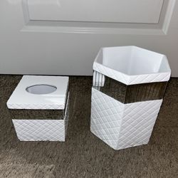 Bathroom tissue box and trash can