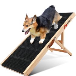 Dog Ramp for Bed, 39" Long Wooden Foldable Dog Ramp, 5 Adjustable Heights from 14.4" to 22.2" with Anti-Slip Traction Mat, Portable Pet Ramp for Bed, 