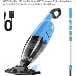Cordless Handheld Pool Vacuum for Above & In-Ground Pools – 18GPM Suction, 90 Min Runtime, 69" Telescopic Pole – Deep Clean for Spa, Hot Tub, Sand, Le