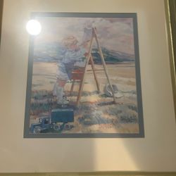 This image depicts a framed print titled "His  Creative World" by artist Corinne Hartle