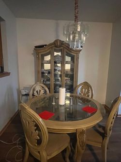 Table, Chairs , China Cabinet and Dishes in cabinet