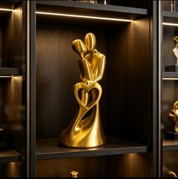 "Eternal Embrace" Golden Lovers Heart Sculpture