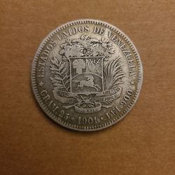 Venezuela 1901 5 Bolivares ( Low Mintage )