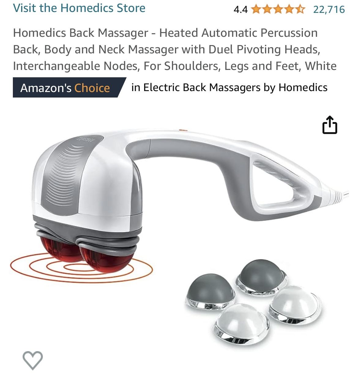 Homedics Percussion Action Plus Massager w/Heat Back Body Neck Dual Piviting Heads NEW