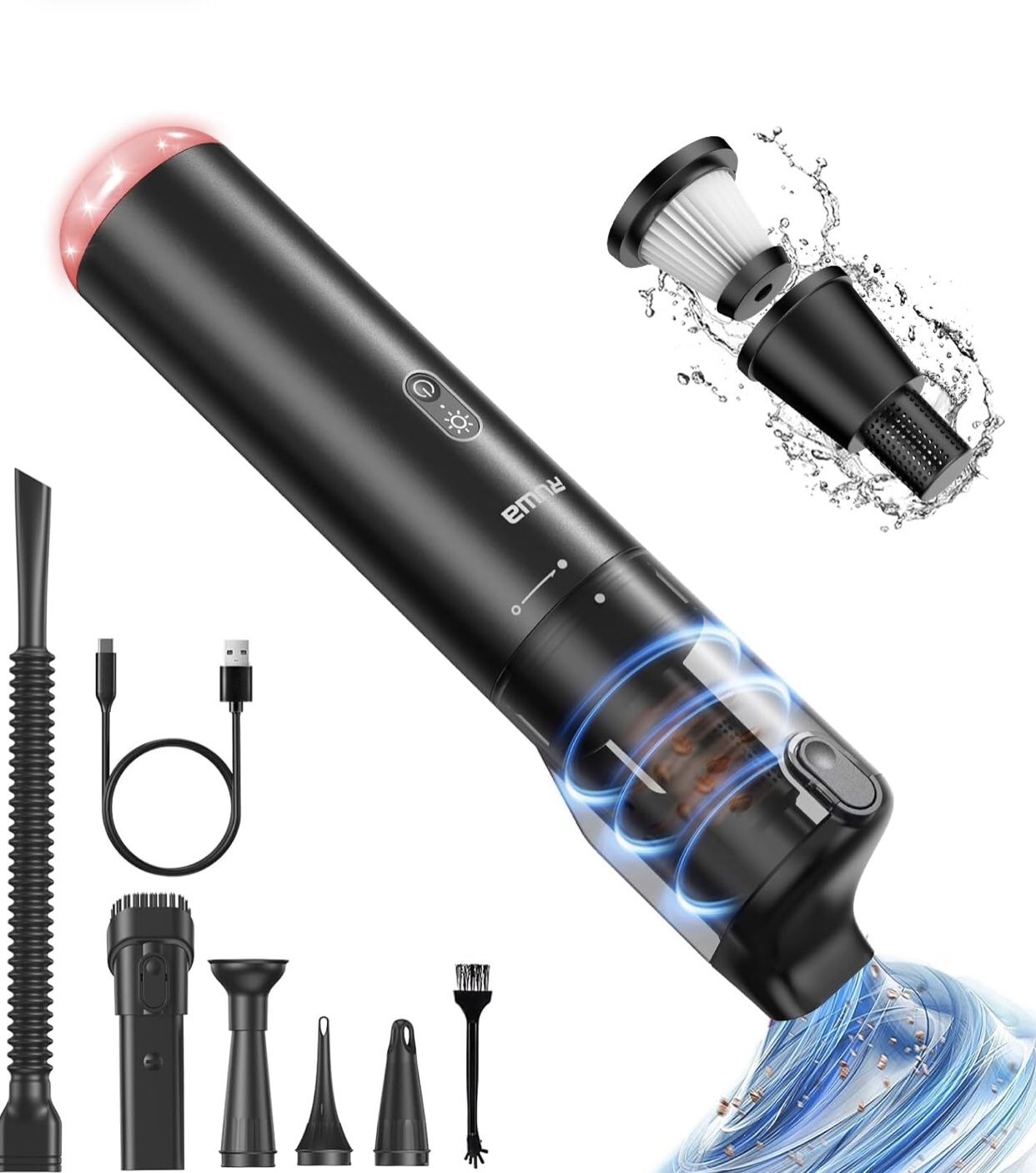 Car Vacuum Cleaner Handheld Vacuum Cordless, Hand Vacuum Rechargeable with 14000PA High Power, 2 Speeds
