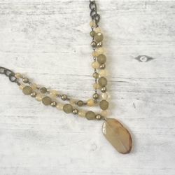 Chalcedony Long Pendant Necklace 