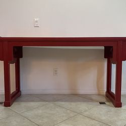 Baker Furniture Chinese Cinnabar Red Large Altar Console Table