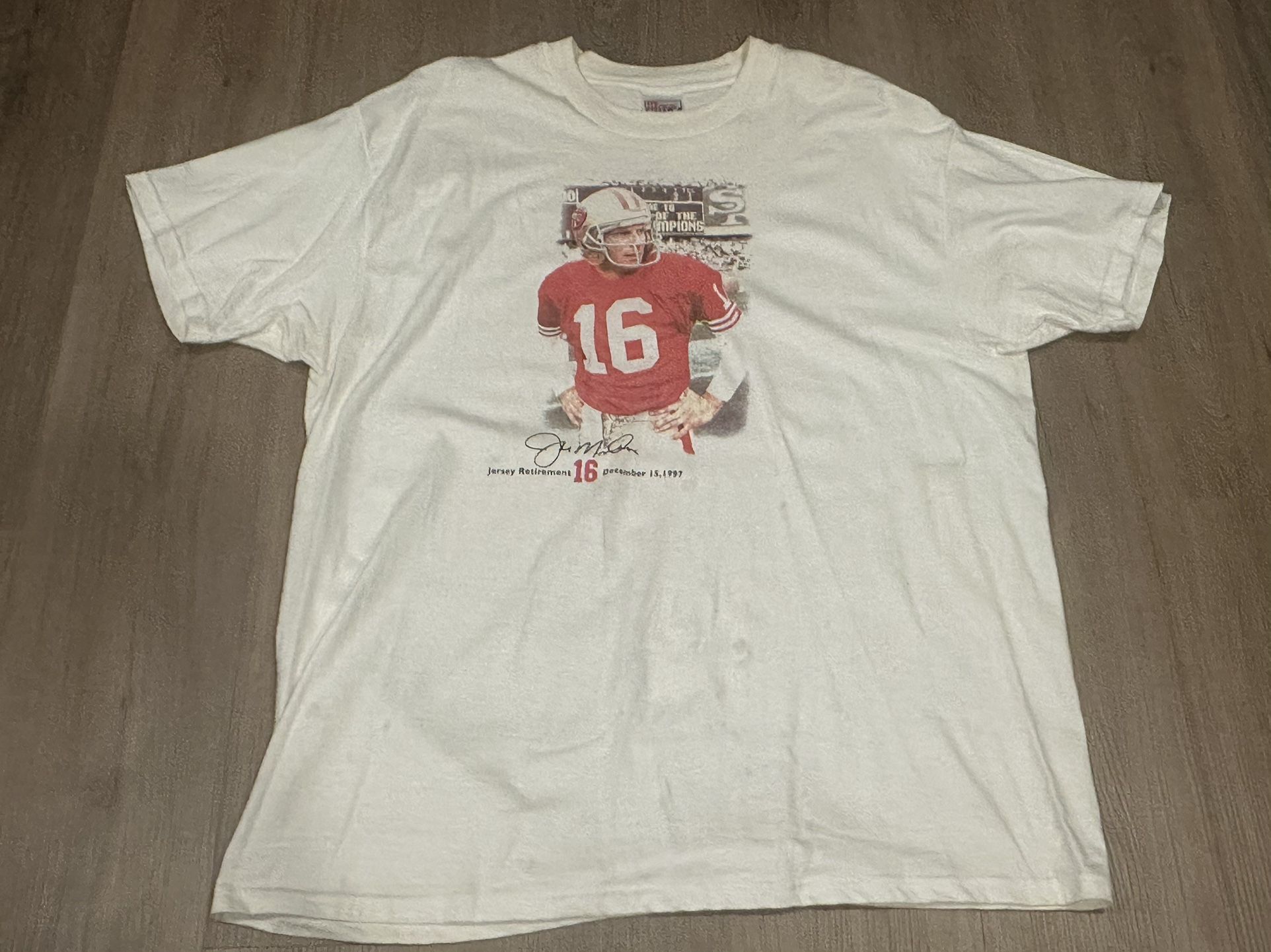 Vintage 1997 San Francisco 49ers Joe Montana Jersey Retirement T-Shirt XL