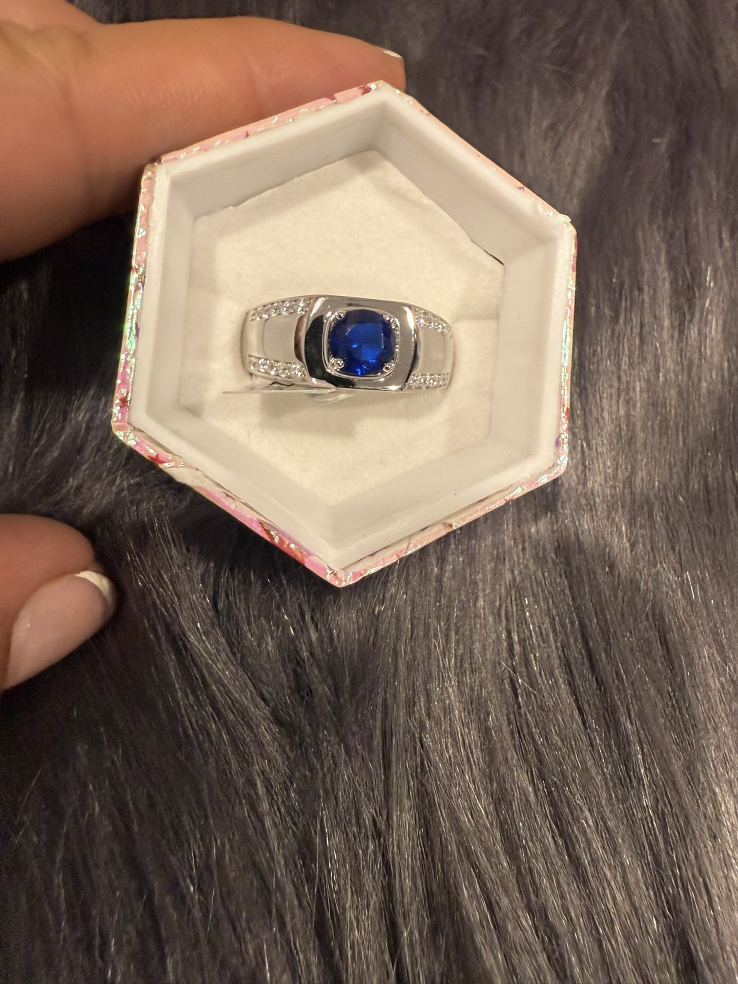925 Silver Ring with Blue Gemstone size 10 men’s ring