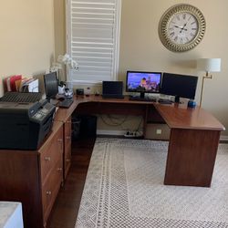 U Shaped Executive Office Desk With Printer Cabinet