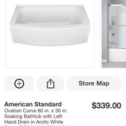 American Standard Ovation Curve 60 in. × 30 in. Soaking Bathtub with Left Hand Drain in Arctic White