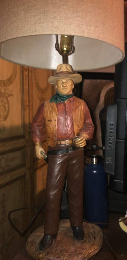 John Wayne Lamp And Two Framed Pictures