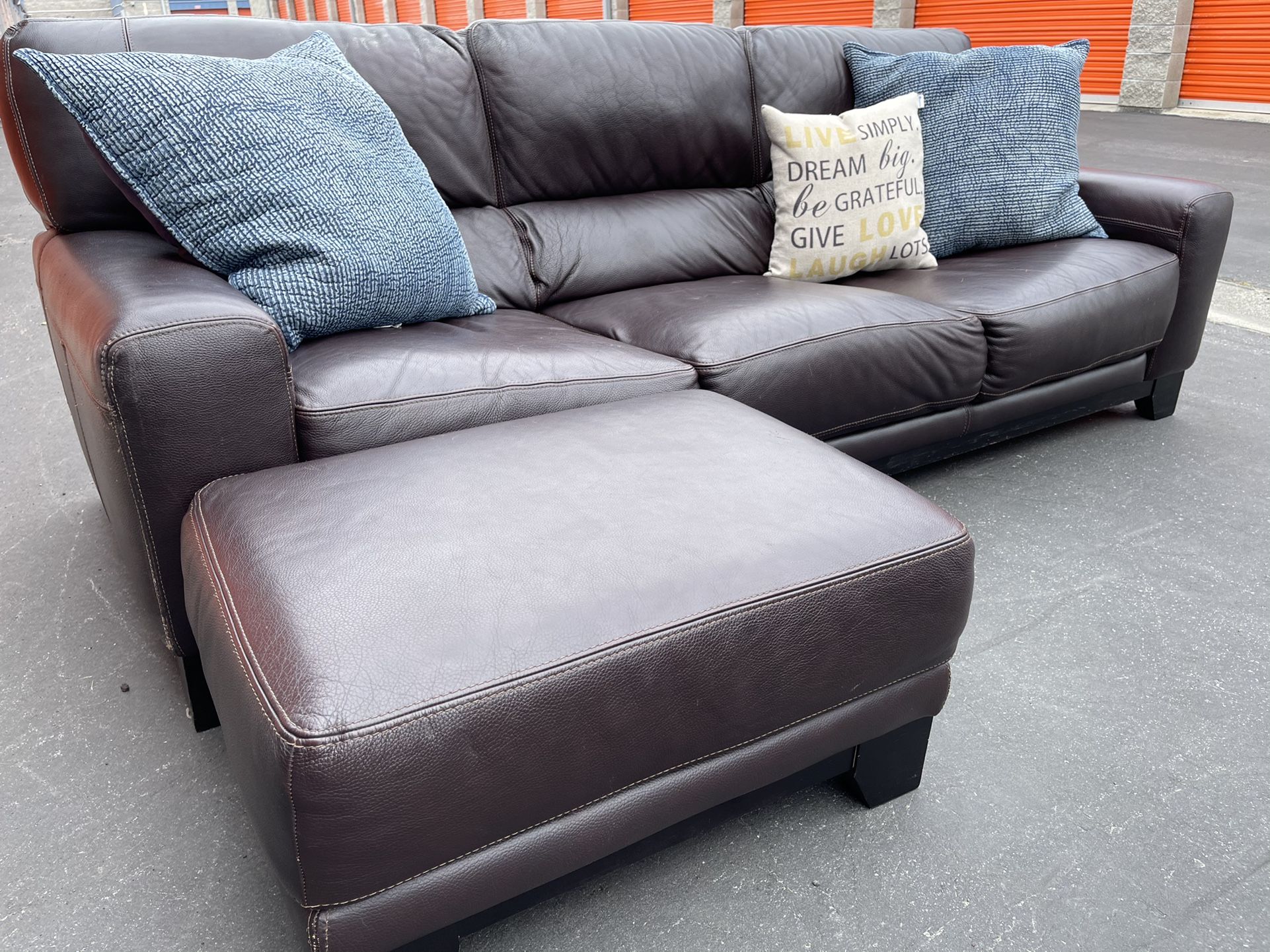 Italian Leather Sectional Or Couch And Ottoman