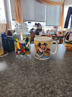 Vintage DISNEY Theme Candy Jar & BIG Mug