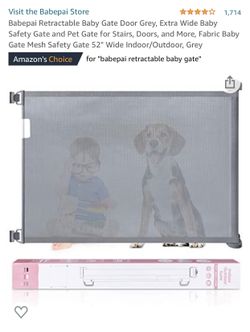 Babepai Retractable Baby Gate Door Grey, Extra Wide Baby Safety Gate and Pet Gate for Stairs, Doors, and More