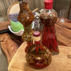 Pepper &olive Infused Glass Decorative Bottles (3 Pieces )