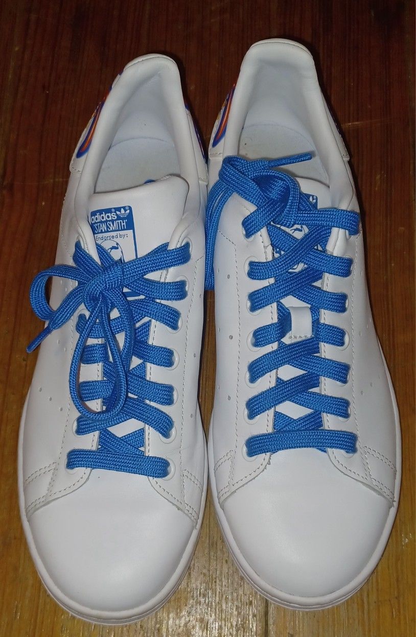 Adidas Size 7 Men's Stan Smith Graffiti Pharrell Shoes White Blue Sneakers
