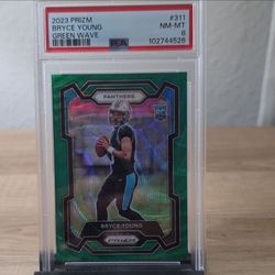 Panini 2023 Prizm Bryce Young #311 Green Wave Prizm Rookie PSA 8 Panthers
