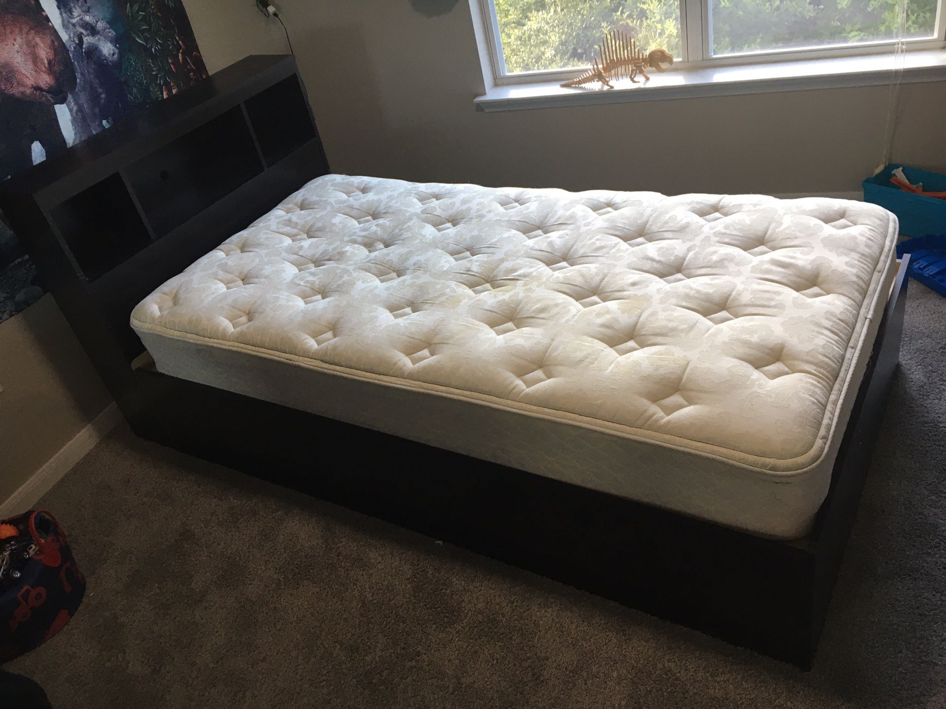 Twin Bed W/ Mattress, Shelving, and Storage
