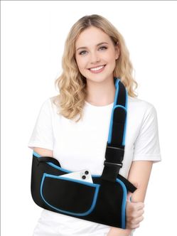 Adjustable Shoulder Arm Sling Immobilizer with Pocket for Rotator Cuff Injury & Recovery. Size M double pocket